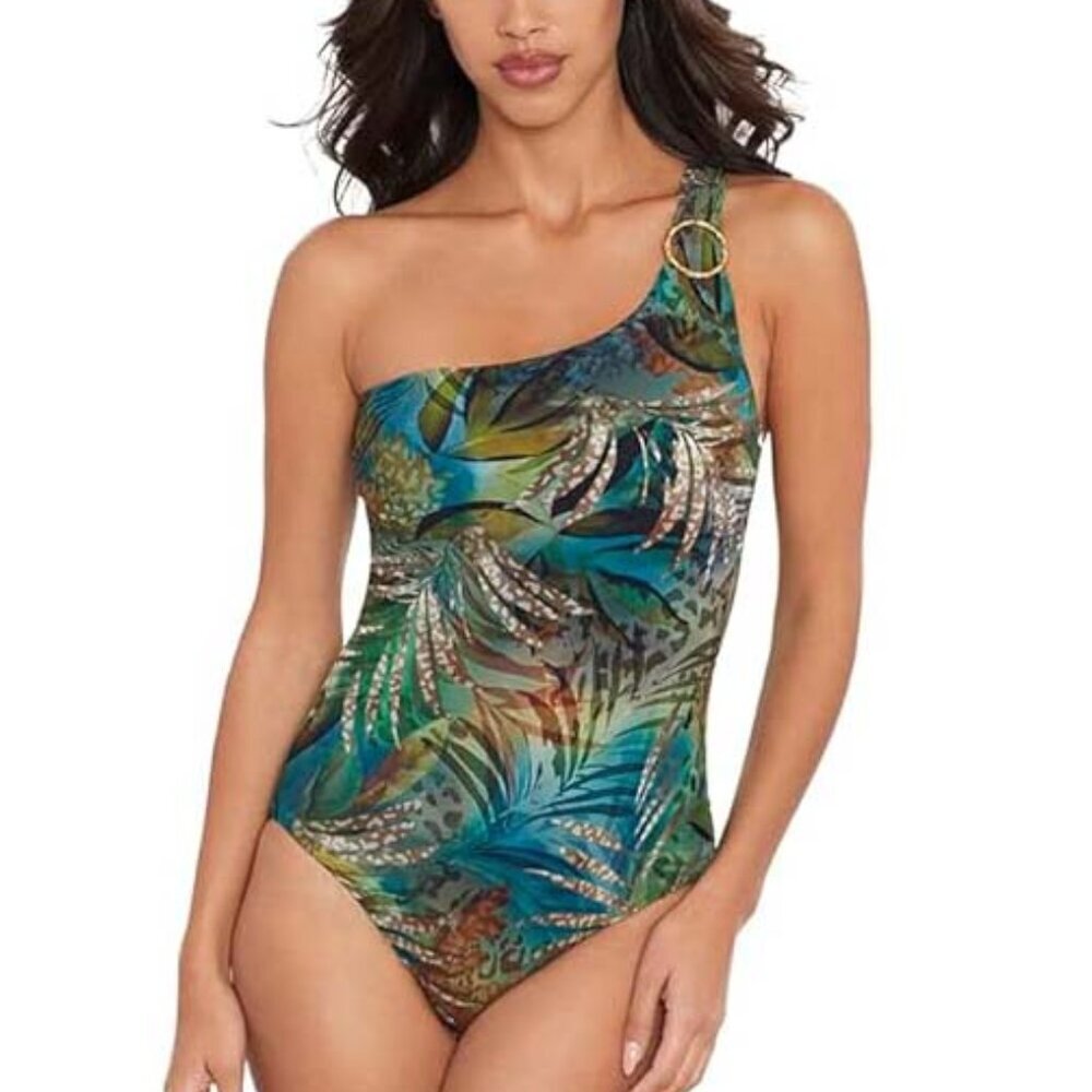 NWT Amoressa Cameroon Tellicherry One Shoulder Soft Cup One Piece Swimsuit 14
